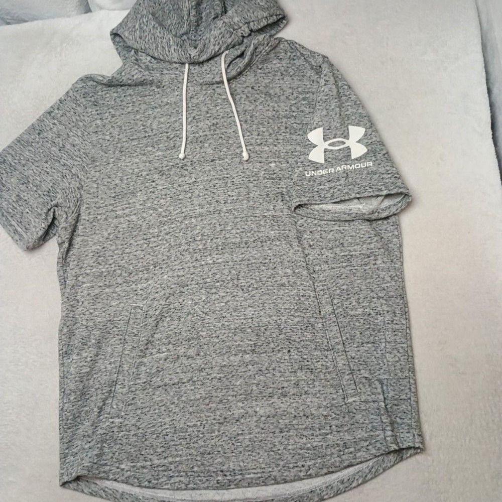Under Armour Hoodie Mens L Gray Rival Terry Pullover Short Sleeve Gym 1361447
